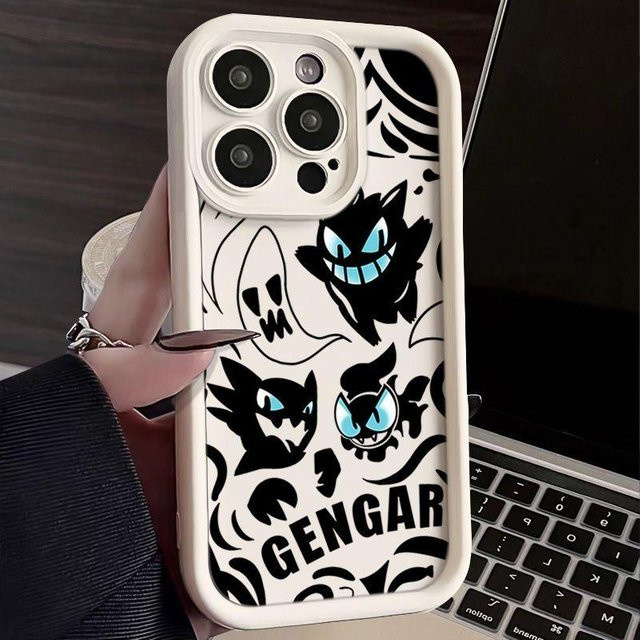 Pokemon Gengar Handyhülle aus Flüssigsilikon für iPhone 11 bis 15 Pro Max in Weiß - Bild 1