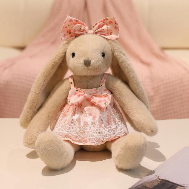 Hasenpuppe Plüschtier, weiß, rosa / pink, 40cm - Bild 1