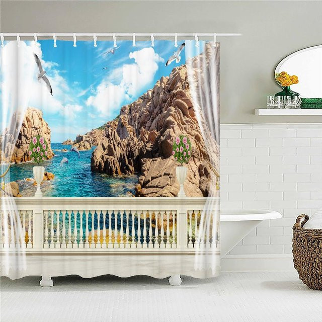 Waschbarer wasserdichter Duschvorhang mit Naturlandschaft-Motiv von Baifenbai Home Furnishing, Polyester, Mehrfarbig, B: 180 cm, H: 240 cm - Bild 1