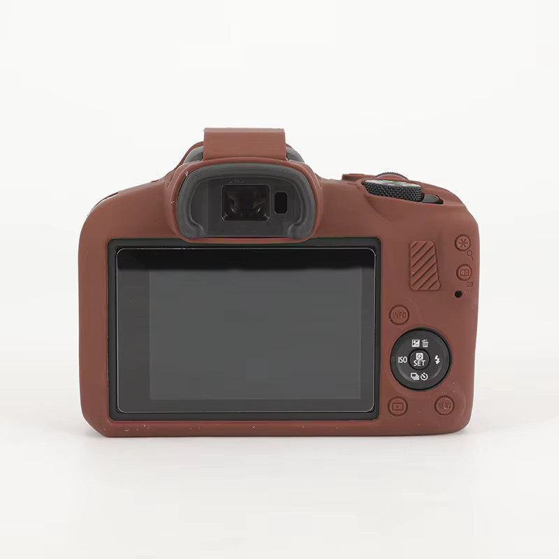 JAOUCAM Silikon-Kameratasche für Canon R100 als stoßfeste und kratzfeste Softshell-Schutzhülle in Weiß und Braun - Bild 1