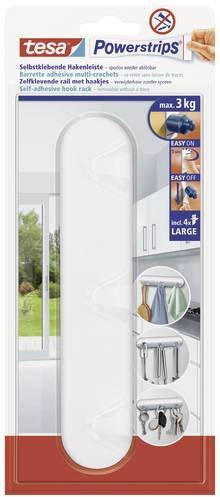 Tesa Selbstklebende Hakenleiste Weiß aus Kunststoff mit 4 Powerstrips Large - Bild 1