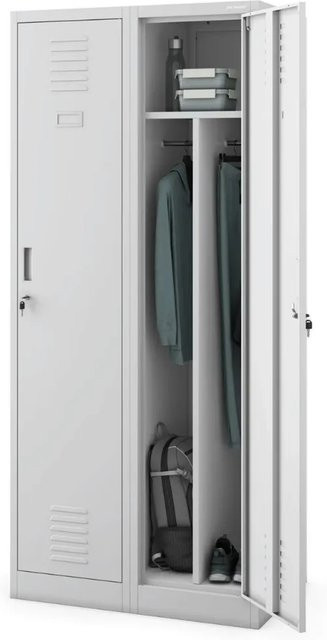 DELUKE Umkleideschrank Spind mit 2 Abteilen in Grau, pulverbeschichtet aus Stahl, H: 180 cm, B: 80 cm, T: 50 cm - Bild 1