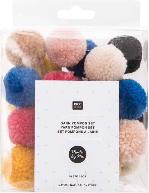 Rico Design Garn Pompons aus Wolle in Natur Mix, 24 Stück - Bild 1