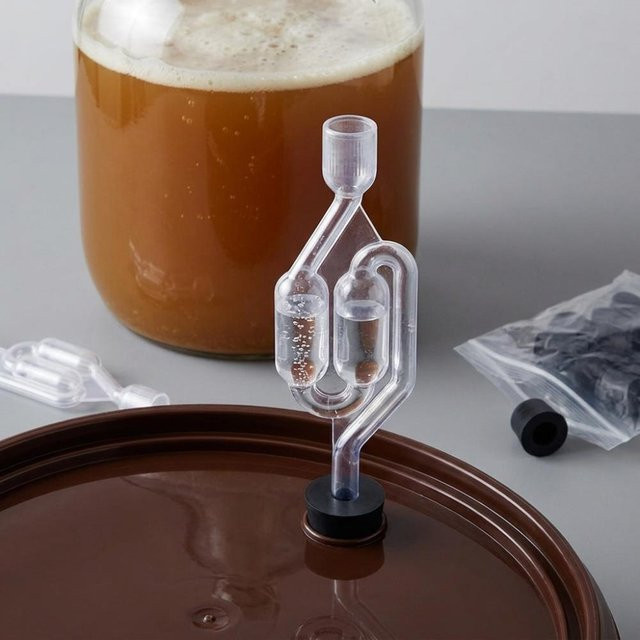 4 Stück Doppelblasen-Gärspund mit Abgasrückschlagventil von olonang in Braun und Transparent für die Weinbereitung und das Heimbrauen - Bild 1