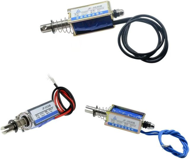 diymore Linearsolenoid JF-0530B Push-Pull-Solenoid für Transportgeräte, 5N Kraft, 10mm Hubweg, 6V 12V 24V DC - Bild 1