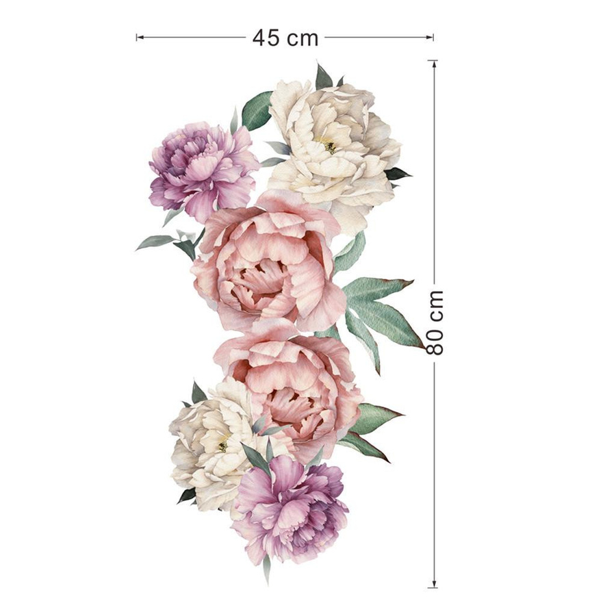 Didadi 2 Selbstklebender Wandaufkleber mit modernem Pfingstrosen-Blumenmuster aus Kunststoff, Mehrfarbig, B: 60,0 cm, H: 30,0 cm, T: 6,0 cm - Bild 3