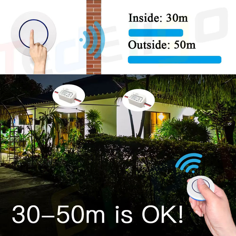 Tedeligo Kabelloser Mini Runder Wand-Lichtschalter mit RF 433MHz Fernbedienung für LED-Heimbeleuchtung, Weiß oder Blau - Bild 3