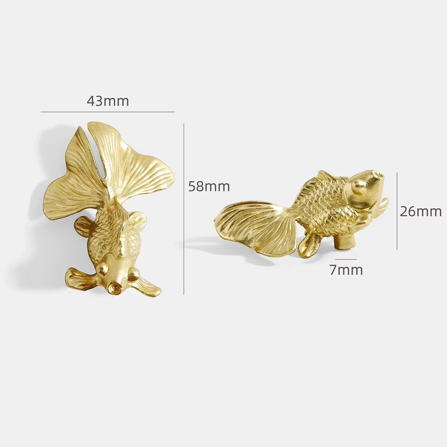 Goldfisch Schrankknopf aus massivem Messing in Gold, poliert - Bild 2