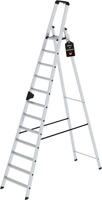 PROREGAL Stufen-Stehleiter einseitig begehbar, 12 Stufen, Silber - Bild 1