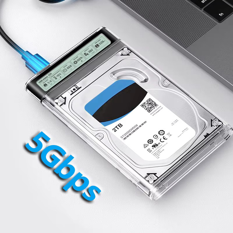 Kebidu USB 3.2 HDD-Gehäuse für 2,5 Zoll HDD und SSD mit Display, transparentes externes Festplattengehäuse für Laptop und PC - Bild 4