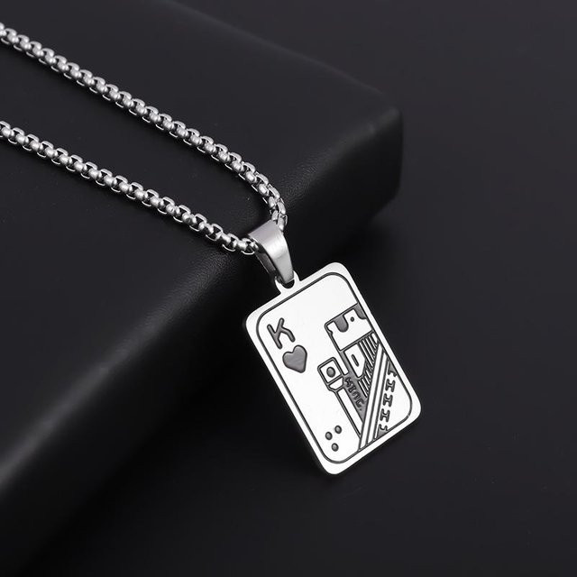 YIRAN Halskette, Quadratischer Spielkarten Anhänger, Edelstahl, Herren, Black - Bild 1