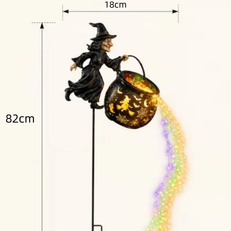 Halloween Hexenkessel Gartenleuchte in Schwarz mit Wasserfall-Effekt und RGB-Beleuchtung - Bild 1