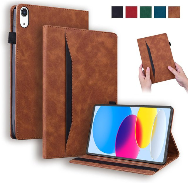 VIGENCIA Luxus PU Leder Brieftasche Schutzhülle für iPad 11 Zoll 10. und 11. Generation in Blau und Braun - Bild 1