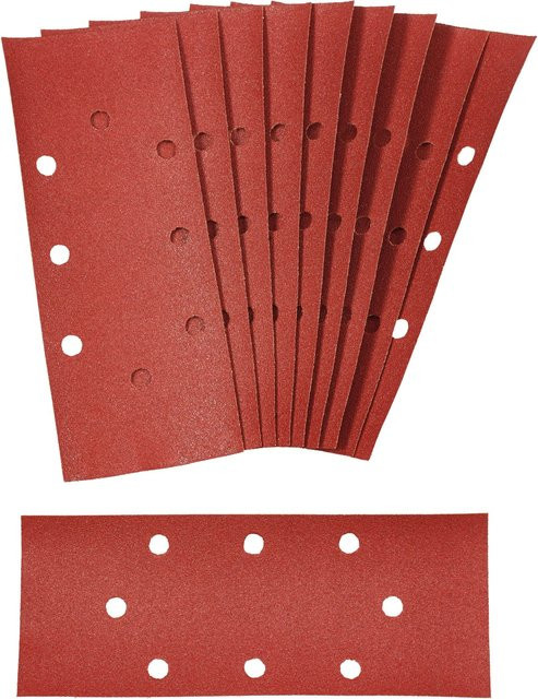 LUX-TOOLS Schleifstreifen Classic für Exzenterschleifer, Farbe Rot, Körnung K80, Breite: 9,3 cm, Länge: 23 cm, mittig gelocht - Bild 1