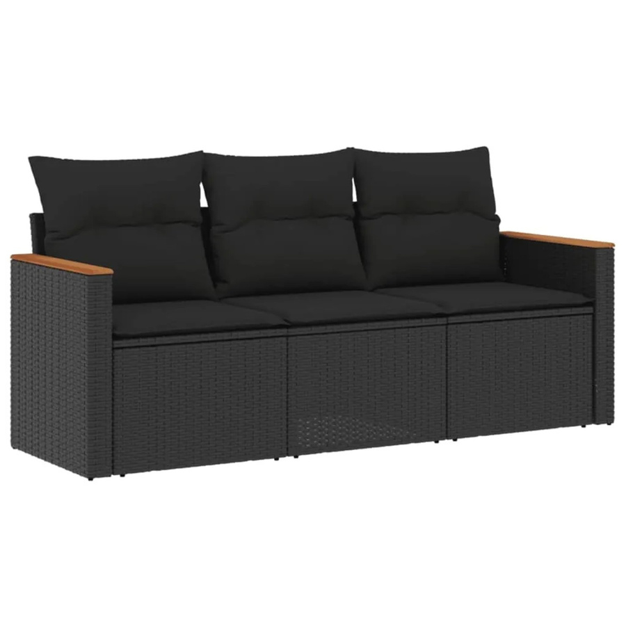 vidaXL 3-teilige Garten-Sofagarnitur aus Poly-Rattan in Schwarz mit Kissen und pulverbeschichtetem Stahlgestell - Bild 2