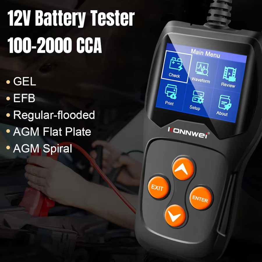 KONNWEI KW600 Autobatterietester in Schwarz für 6V-12V Echtzeit-Batteriezustandsdiagnose und schnelle Start- sowie Ladeanalyse - Bild 2