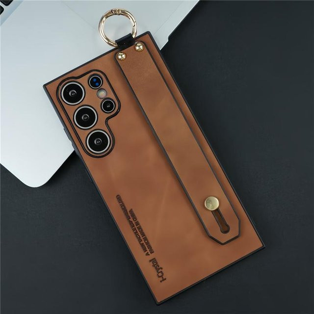 Stoßfeste Handyhülle aus Wildleder und Lammleder mit Armband für Samsung Galaxy S26 Ultra S25 Ultra S24 S23 S22 S21 Plus 5G in Dunkelbraun - Bild 1