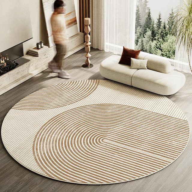 Runder HGHT Teppich in Beige mit Streifen, waschbar und rutschfest, Durchmesser: 80 cm - Bild 1