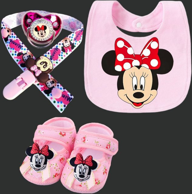 Disney Baby-Set mit Schnuller, Schnullerkette, Lätzchen und Schuhen in Pink - Bild 1
