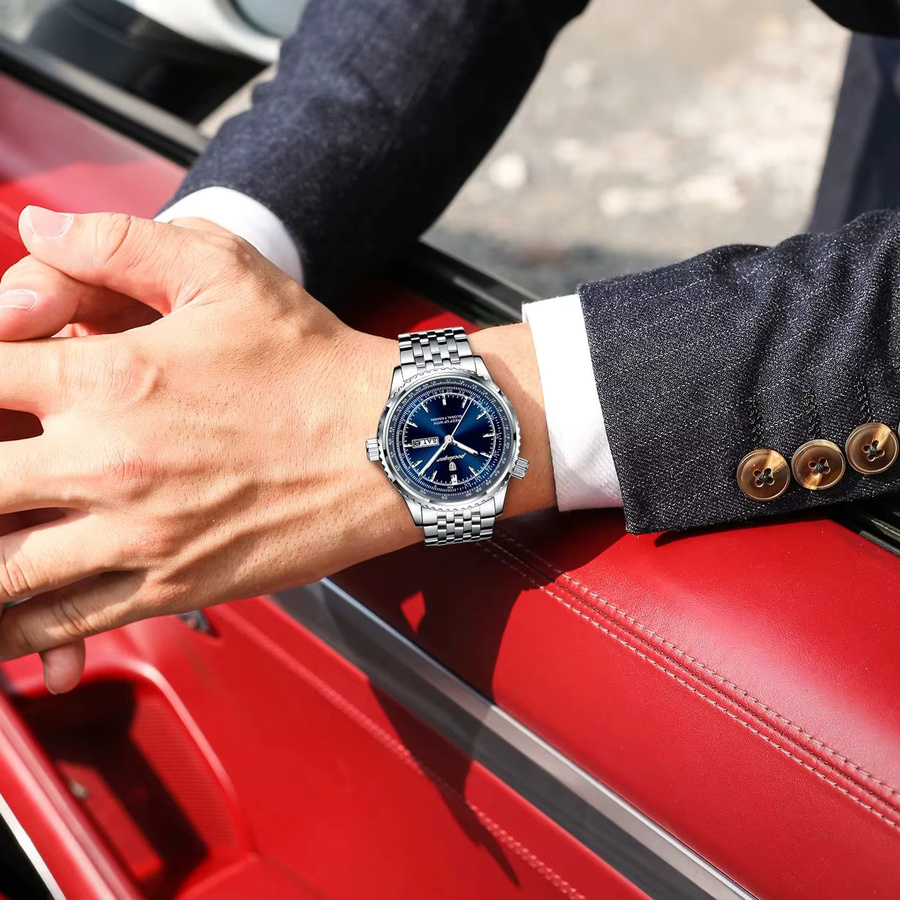 POEDAGAR Armbanduhr Edelstahl, Quarz, Blau, Herren - Bild 5