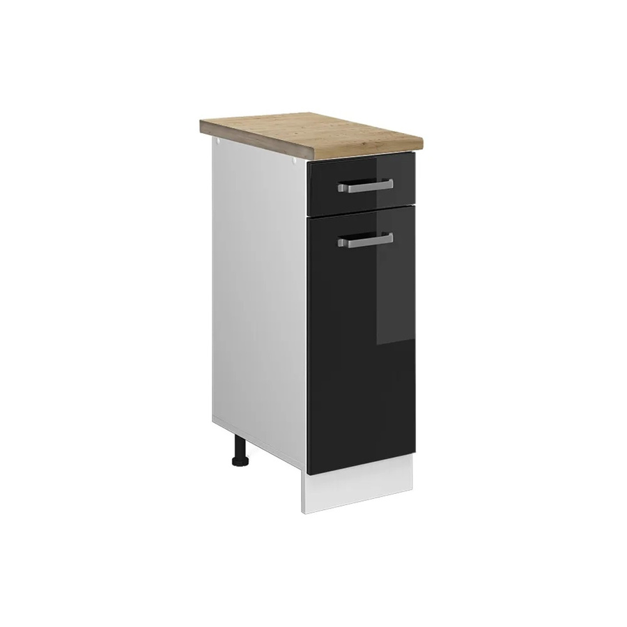 Vicco Küchenunterschrank R-Line in Schwarz Hochglanz und Weiß mit Eiche-Optik, B: 30 cm, H: 81,6 cm, T: 60 cm - Bild 2