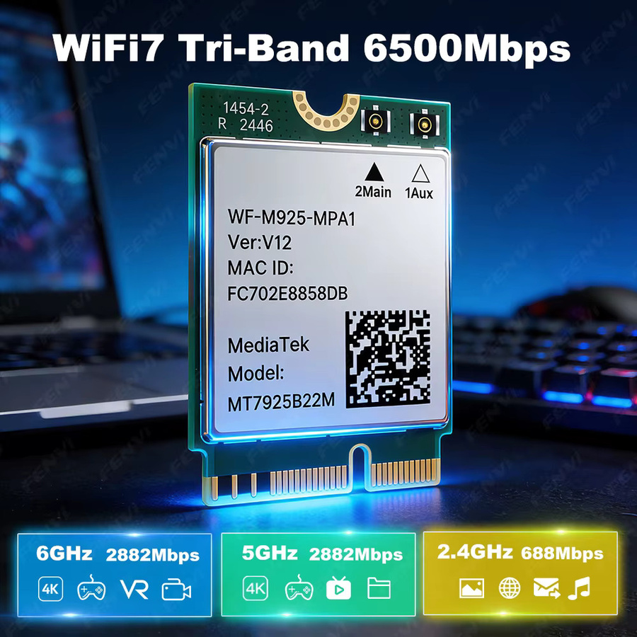Fenvi MT7925 WiFi 7 BE6500 M.2 Netzwerkkarte mit Bluetooth 5.4, Tri-Band 2,4 GHz, 5 GHz und 6 GHz, NGFF für AMD PC, kompatibel mit Windows 10/11 - Bild 6