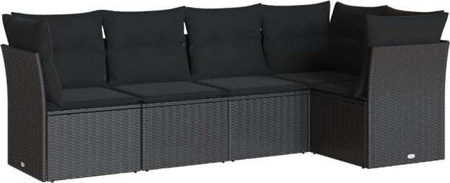 vidaXL 5-tlg Garten-Sofagarnitur in L-Form aus Poly Rattan und Metall mit Kissen in Schwarz - Bild 1