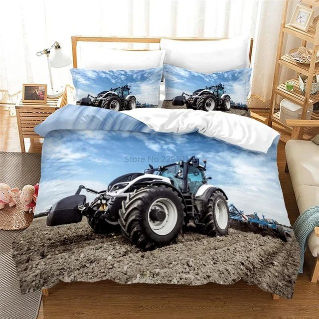 Bauernhof Traktor 3D Bettwäsche Set aus Mikrofaser mit Kissenbezug, Blau, B/H: 70 x 133 cm - Bild 1
