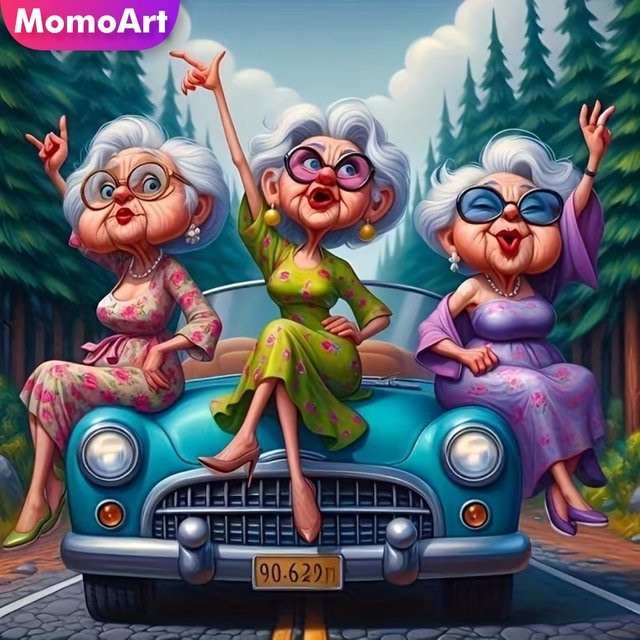 Momoart Diamant-Stickerei Set Alte Frau Porträt DIY Malerei als Cartoon Kreuzstich-Mosaik Dekoration, Multicolour, 20 x 20 cm - Bild 1