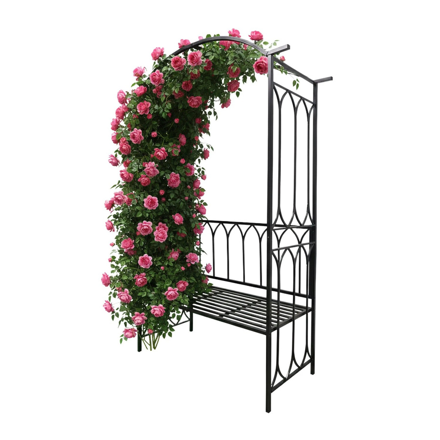 Relaxdays Rosenbogen aus Metall mit Bank in Schwarz, B/H/T: 210 x 134 x 48 cm - Bild 2