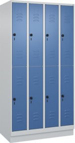 C+P Doppelstock-Spind Classic PLUS mit Sockel, 4 Abteile, Farbe Fernblau RAL 5023 und Grau, H x B x T: 195 x 100 x 50 cm - Bild 1
