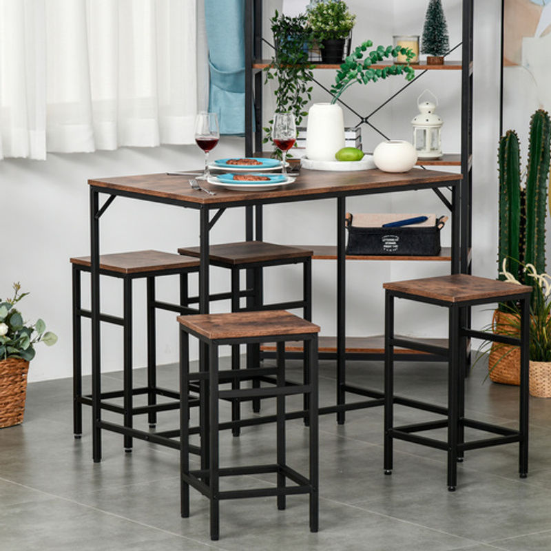 HOMCOM Bar-Set im Industrial-Design aus Holzwerkstoff und Stahl, Braun, B: 60 cm, H: 88 cm - Bild 3