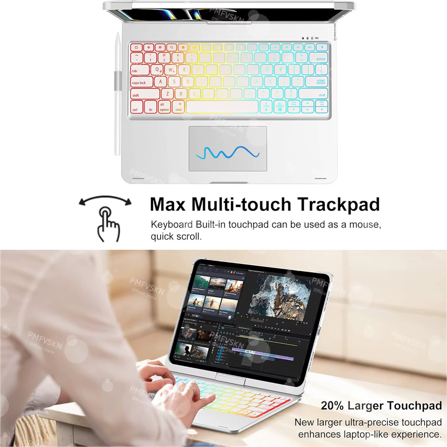 Magische Tastaturhülle für iPad Air 11 13 M2 M3 2025, iPad Pro 11 12.9 13 10. Generation und iPad 7/8/9 10.2 in Gold - Bild 6
