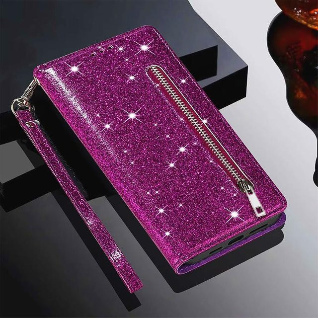 Glitzernde iPhone Geldbörse mit Reißverschluss und Rundumschutz in Pink für verschiedene iPhone Modelle - Bild 1