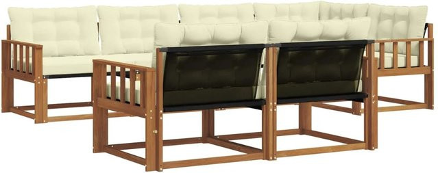 vidaXL Outdoor-Sofagarnitur 7-teilig aus Akazienholz mit Kissen in Natur und Creme - Bild 1