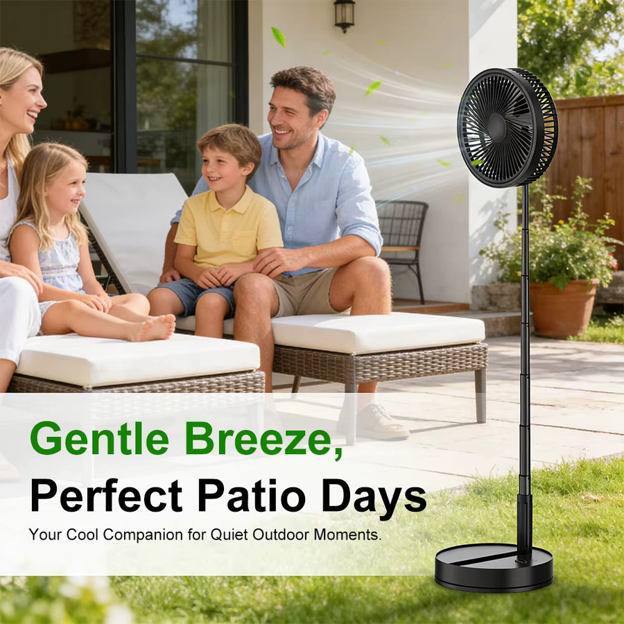 LIPETY Faltbarer Tischventilator mit Fernbedienung und Teleskopstange, Schwarz, Höhe: 100 cm, USB-aufladbar und tragbar - Bild 6