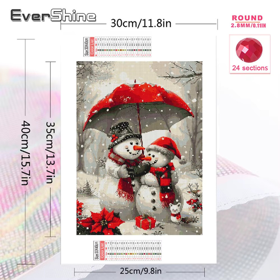 Evershine Diamantgemälde Schneemann als Vollbohrer-Set mit runden Strasssteinen in Multicolour, B/H: 20 x 30 cm - Bild 2