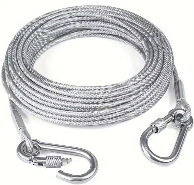 Langlebiges, verstellbares Stahlseil mit Karabinern aus Edelstahl in Silber, 15 m Länge - Bild 1
