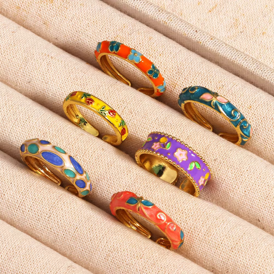Offener Ring, 18 Karat vergoldet, buntes Punktmuster, Emaille, Damen - Bild 1
