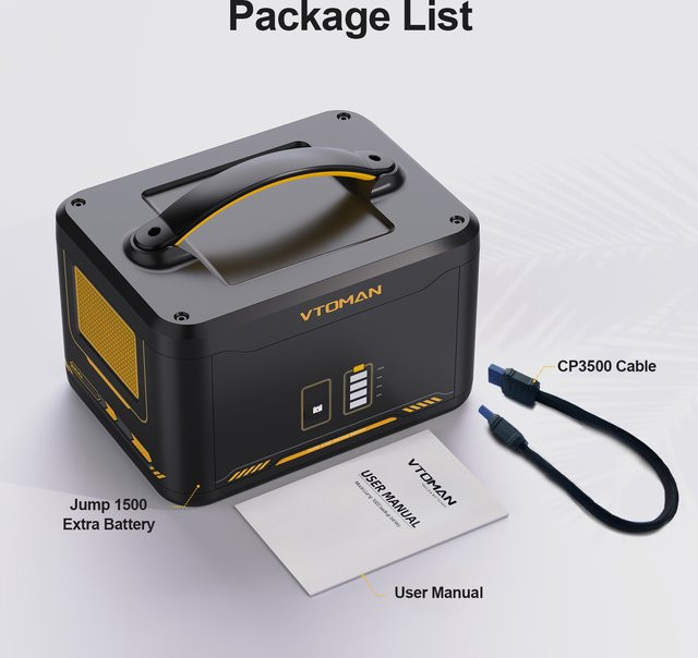 VTOMAN Jump 1500 LiFePO4 Zusatzbatterie 1548Wh in Schwarz zur Verwendung mit JUMP1500X und JUMP2200 - Bild 1