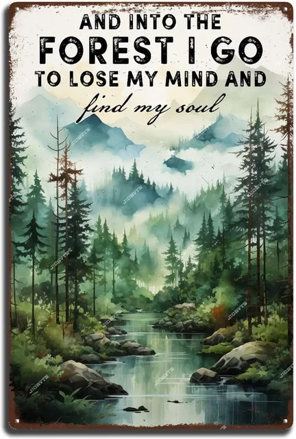 MINISO Vintage Metallschild And Into The Forest I Go to Lose My Mind and Find My Soul Wandermädchen Wanddeko Mehrfarbig B: 30,0 cm, H: 20,0 cm, T: 1,0 cm - Bild 1