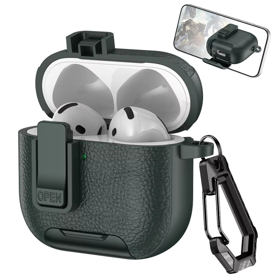 Stoßfeste Leder-Schutzhülle mit Schloss für Apple AirPods Pro, erhältlich in Schwarz oder Weiß - Bild 4