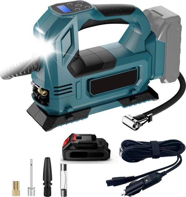 Lpnove Schnurlose elektrische Luftpumpe als Autoreifen-Luftkompressor mit LED-Licht für Makita 18 V Akku, Blau - Bild 1