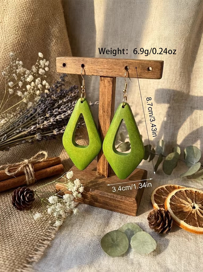 YULUCH Ohrringe, Holz, Bunt, Damen, Geometrisch, Rautenförmig - Bild 4