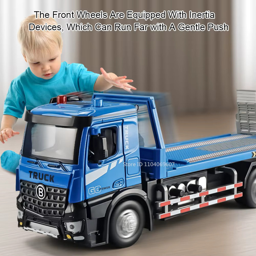 MINI AUTO Elektrischer Flachbett-Anhänger, Modellspielzeug, 1:24, Metalldruckguss, mit Sound und Licht - Bild 3