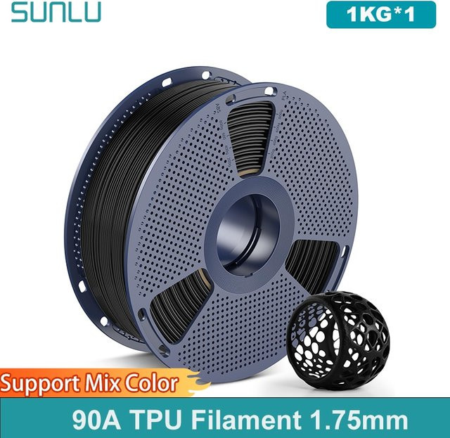 SUNLU TPU 3D-Drucker-Filament Schwarz, 1,75 mm, 1 kg, Hochgeschwindigkeits-90 A flexibles Filament für FDM-Drucker - Bild 1