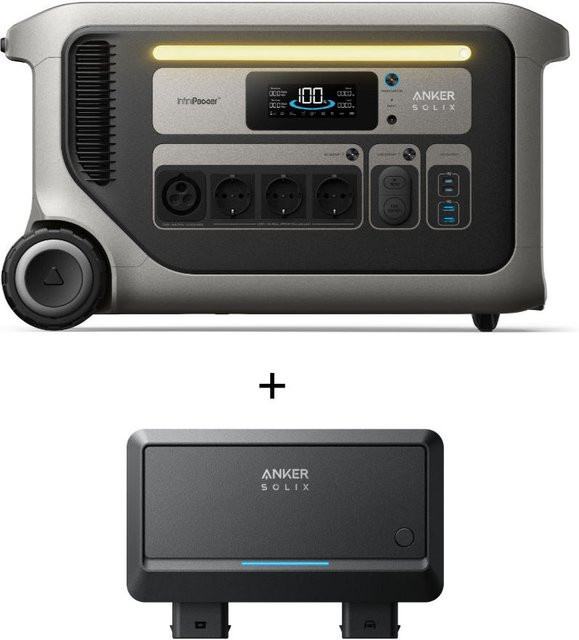 Anker SOLIX Set mit tragbarer Powerstation F3000 in Grau, 3.072 Wh, 3.600W und Auto-Ladegerät - Bild 1