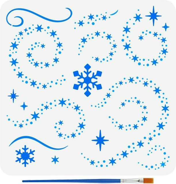 Wiederverwendbare Schneeflocken-Vortex-Malschablonen mit Pinsel, Motiv Sterne und Silhouette, Breite: 30 cm, Tiefe: 30 cm - Bild 1