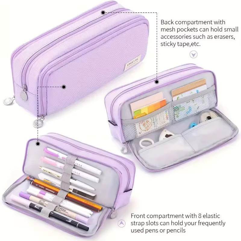 Mehrschichtiges Federmäppchen aus Textil in Pink als Organizer-Etui für Schule und Freizeit - Bild 2