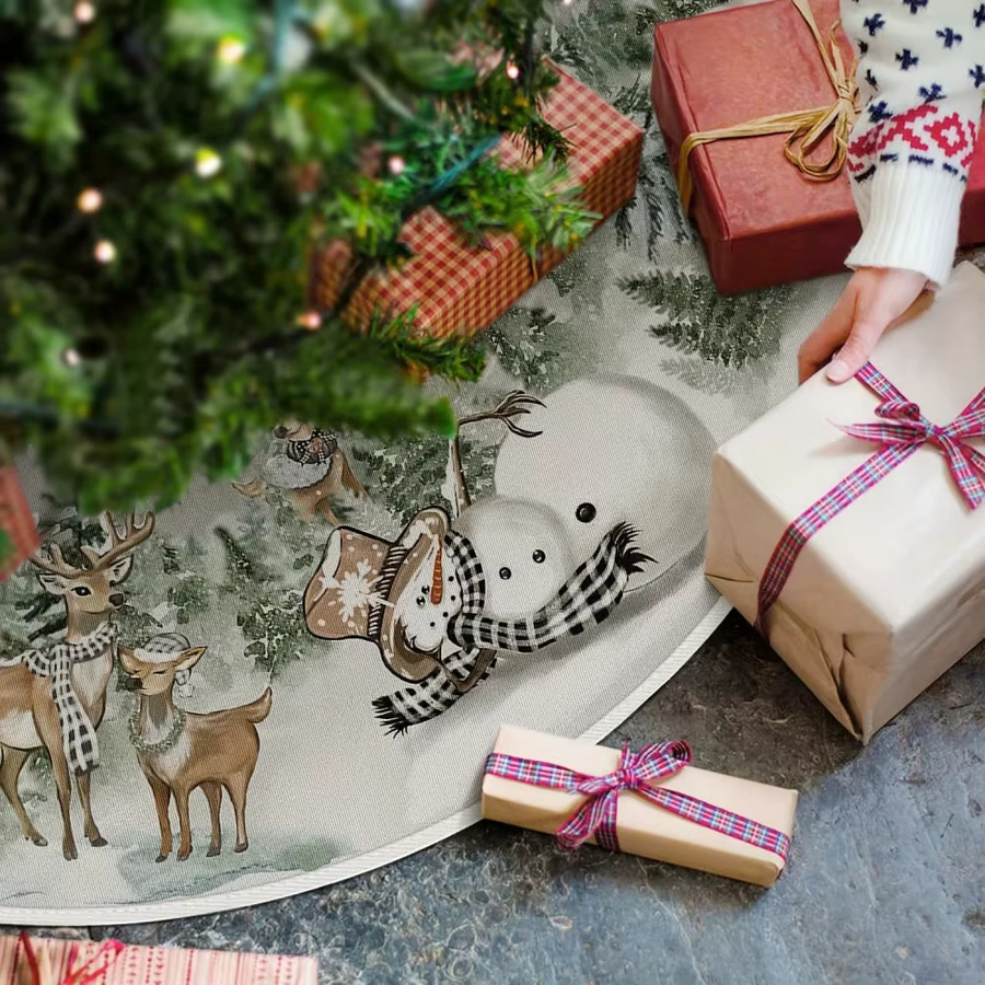 VIKAMA Weihnachtsbaum Rock mit Schneemann, Rentier und Schneeflocken in Weiß für Innen- und Außenbereiche - Bild 3